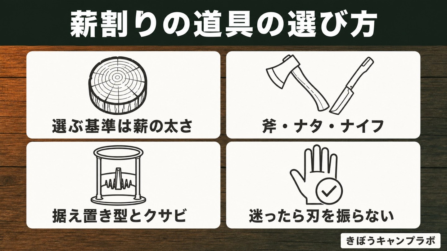 焚き付けが足りない、あの気まずい時間をなくす話。
薪割りの道具は「割りたい薪の太さ」で決まります。
・太い丸太 → 斧
・中くらい → ナタ、手斧
・焚き付け → ナイフ、クサビ、据え置き型
最近は手が刃に近づかない据え置き型や、ハンマーで叩くクサビ型が増えました。力の強さより、狙いの正確さで割れるタイプです。
はじめの1台なら、刃を振らないタイプが安心。詳しくはプロフィールのリンクから。
#キャンプ #焚き火 #薪割り #キャンプギア #ソロキャンプ #ファミリーキャンプ #焚き付け #キャンプ初心者 #アウトドア #きぼうキャンプラボ