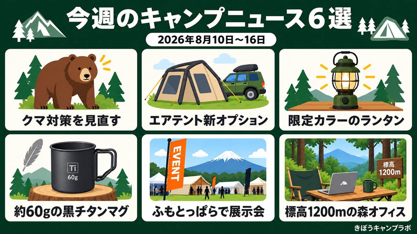 今週のキャンプニュース6選📋
いちばん重かったのは、新製品ではなくデータでした。
環境省のクマ出没件数は2024年度20,513件→2025年度50,801件。
キャンプで今日からできる対策は3つ。
・出発前に出没情報を確認する
・食材とごみはキャンプ場の指示に従って保管する
・日没後の単独行動を減らす
どれも0円。道具を足すのは、そのあとで大丈夫です🌿
ほかにエアテントの新オプション、限定カラーのランタン、約60gの黒チタンマグ、ふもとっぱらの展示会、標高1200mの森オフィスも。
#キャンプ #キャンプ初心者 #キャンプギア #ソロキャンプ #ファミリーキャンプ #クマ対策 #アウトドア #キャンプ好きな人と繋がりたい #キャンプ場 #焚き火
